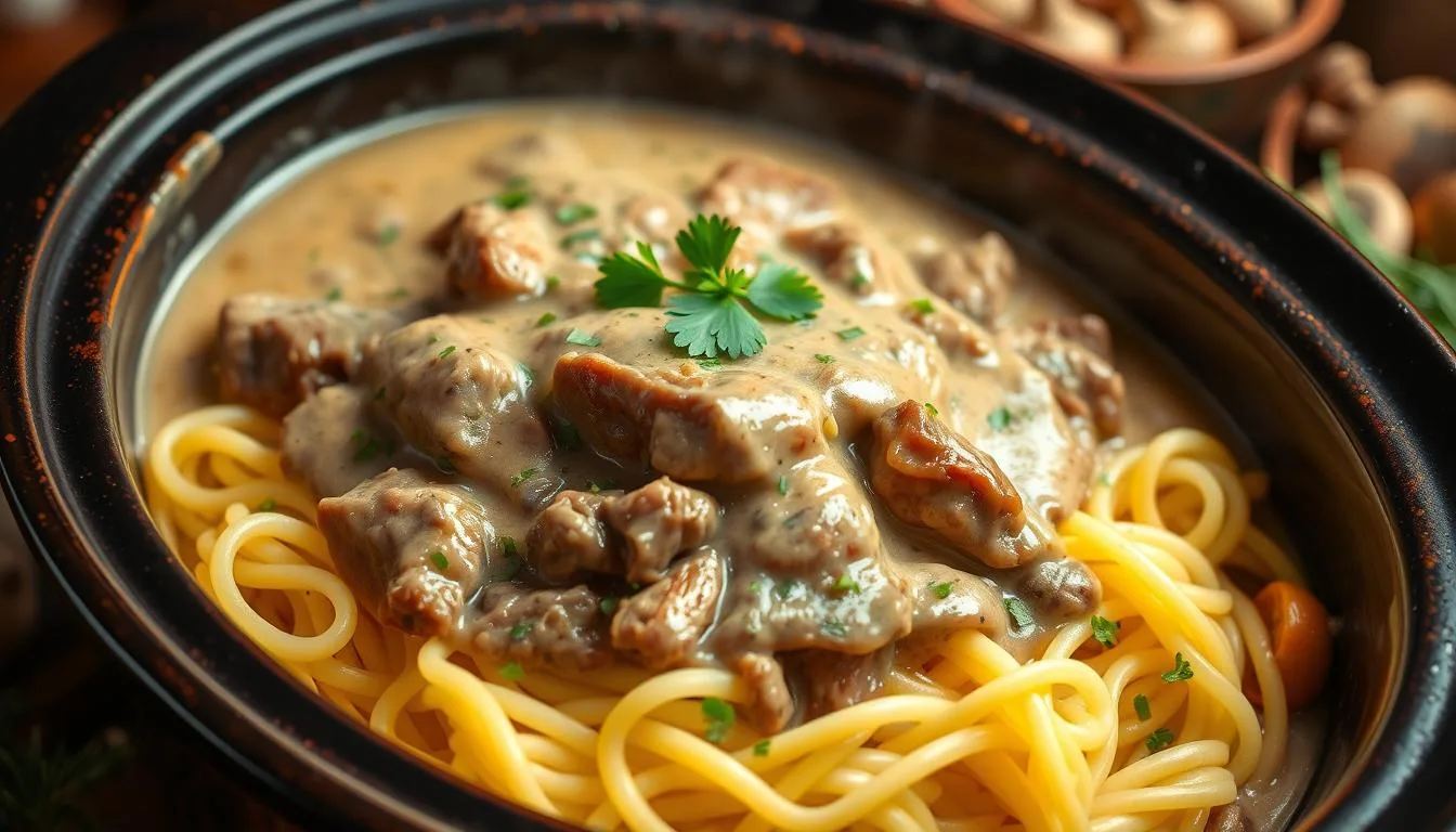 crock pot beef stroganoff with cream of mushroom soup
