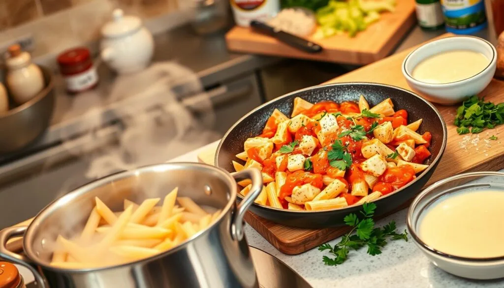 Buffalo Chicken Alfredo Penne Cooking Process